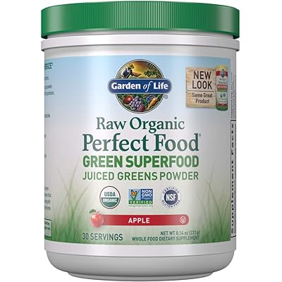 Lambun Rayuwa Raw Organic Cikakken Abinci Green Superfood Juiced Ganye foda - Apple, 30 Bauta ( Shirya Mayu Vary ) - Ganyen Gluten Kyauta Abincin Abinci gaba daya, Proarin Probiotics & Enzymes