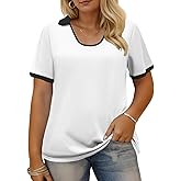 VISLILY Womens-Plus-Size-Summer-Tops Trendy Polo U Neck T Shirts Color Block Short Sleeve Lapel Collared Work Blouses Tunics