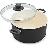 GreenLife 6QT Ceramic Nonstick Stockpot with Glass Straining Lid, PFAS-Free, Dishwasher Safe, Stay-Cool Handles, Oven Safe to 350°F, Wobble-Free Base, Even Heating, Black