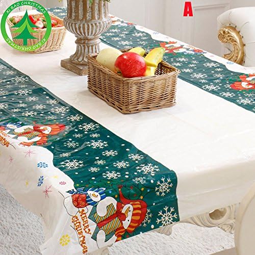 1801tech 70x43" Christmas Decorate Disposable Plastic PVC Tablecloth Perfect for Christmas Party House Snowman (A)