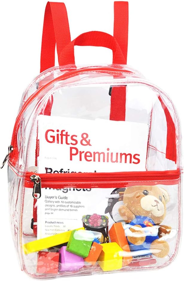 Heavy Duty Clear Backpack, Stadium Approved Transparent Cold-Resistant Mini Backpack with Work, Security Travel & Stadium (Red)
