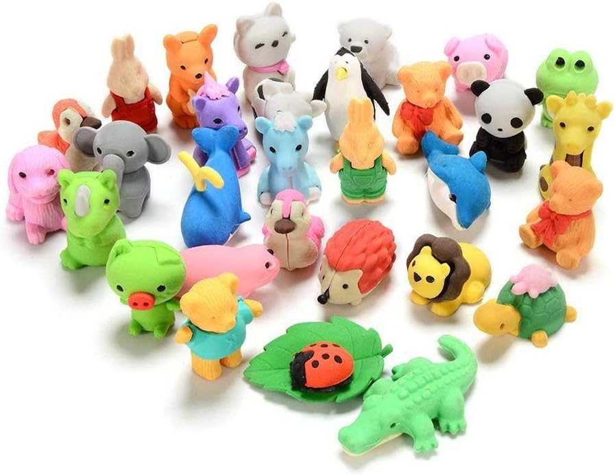 Suithink 30pcs Colourful Cute Rubber Animal Pencil Erasers Collectible Novelty Pencil Erasers for Kids, Party