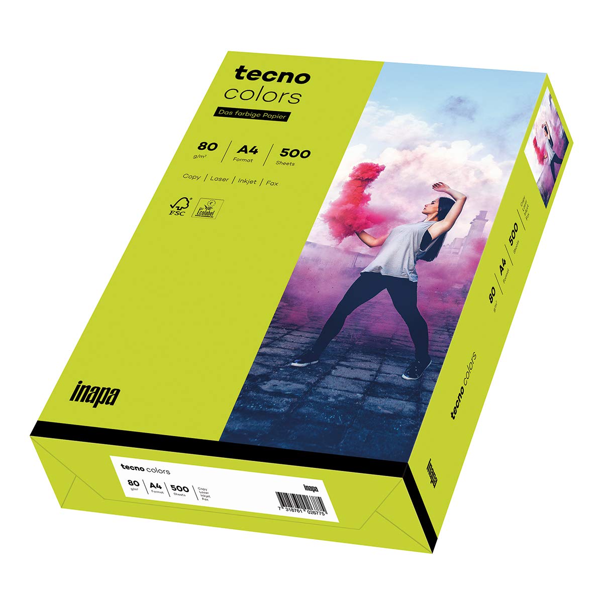 inapa Coloured Printer Paper Tecno Colours 80 g/m² A4 500 Sheets Bright Green