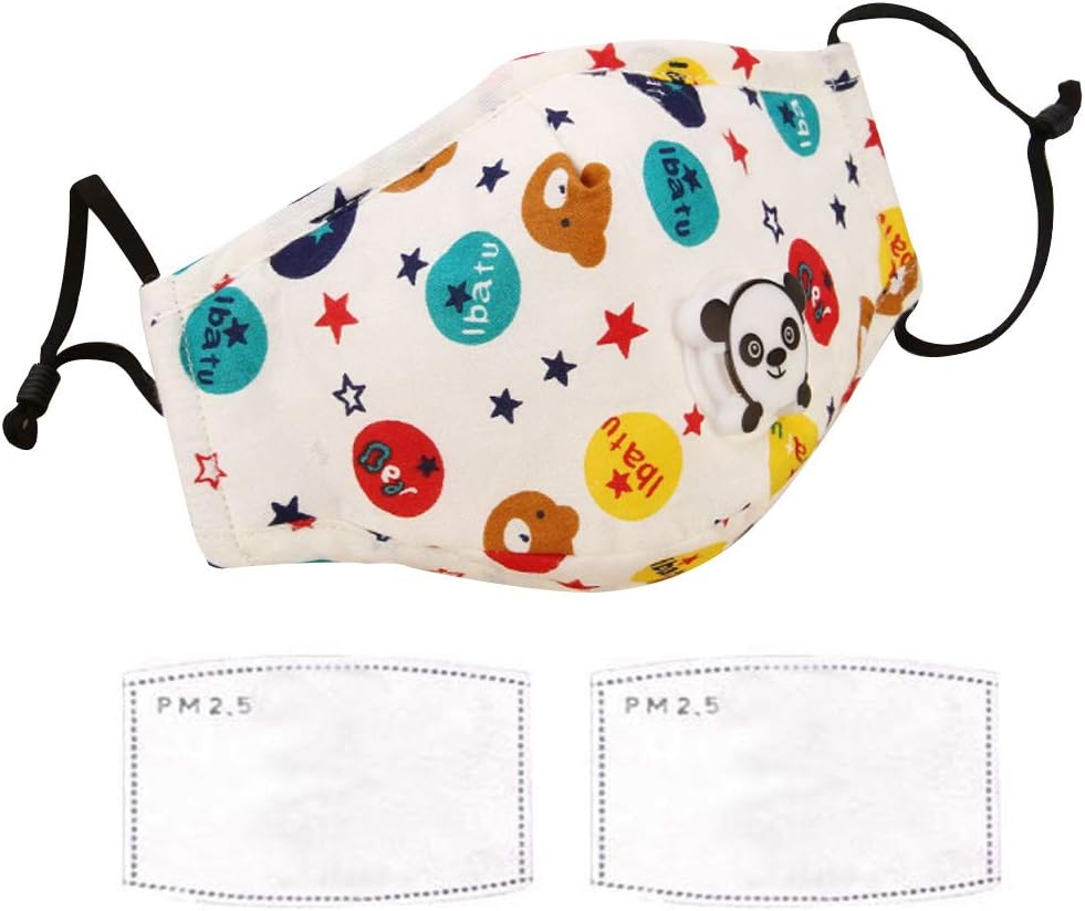 Kids Mask + 2 PCS Filters Cute Cartoon Washable Cotton Activated Carbon Insert Filters Mask