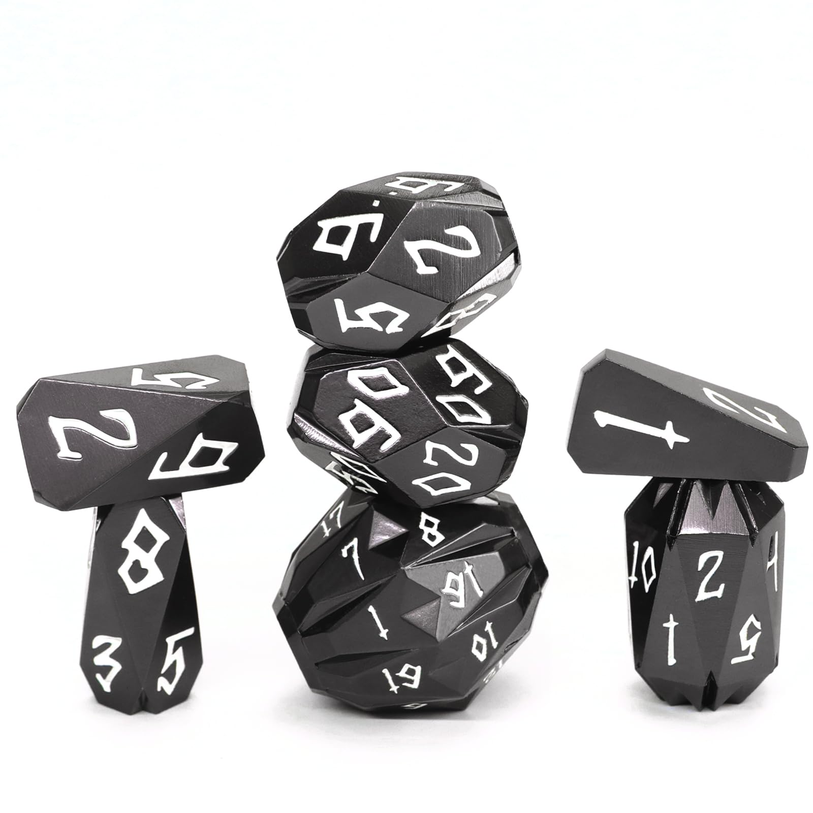 FONVGOGO Metal DND Dice Set with 7 Pieces for Dungeons and Dragons, Polyhedral Metal Dice Set DND with Case, Role Playing Dice (Black) — image 1