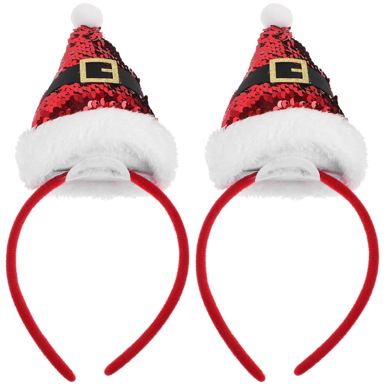 minkissy Santa Hat Headband, 2pcs Christmas Hair Hoop Christmas Sequin Headband Christmas Party Accessory for Kids Girls (Red)