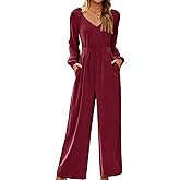 Dokotoo Women's Casual Loose Overalls Jumpsuits One Piece Long Sleeve Wide Leg Pant Rompers With Pockets