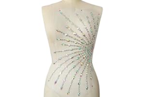 SUCCI SHAN 25x47cm Sumptuous Sew on AB Sequin Rhinestones Fine Appliques Designs Patches Sewing for DIY Costume Dress (AB)