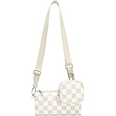 AMZFROG Small Checkered Dual-Pouch Sling Bag for Women Shoulder Fashion Designer Mini Crossbody Trendy Belt Purse