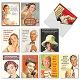 Assortment of 10 'Retro Toasts' Greeting Cards with Envelopes - Funny Note Cards 4 x 5.12 inch Featuring Vintage Images with Funny Drinking Phrases M6619OCB