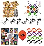 84 Piece Mega Halloween Toy Novelty Assortment; 12 Halloween Disc Shooters, 12 Halloween Crayons, 12 Vampire Teeth, 12 Halloween Fun & Games Books & 36 Plastic Spider Rings!!