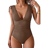 Maevier One Piece Swimsuit for Women Tummy Control Ruched Bathing Suit Sexy High Cut Swimwear V Neck Swim Suit