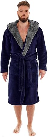 i-Smalls Mens Hooded Fleece Gown Robe with Belt S to 6XL Navy view 2