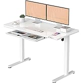PrimeCables Electric Adjustable Standing Desk, 47 x 24 Inch Glass Table Top Sit Stand Desk with Drawer, Memory Controller, Ty