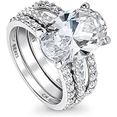 BERRICLE Sterling Silver Oval Cut CZ Wedding Engagement Rings for Women, Cubic Zirconia Solitaire Ring 5.5 Carat, 1-3 Piece Set