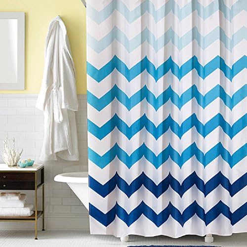 Ufaitheart Modern Design Fabric Shower Curtain Chevron, 36 x 72 Inch Shower Curtain Stall Size Bathroom Curtain, Navy, Blue, White
