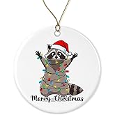 APVGifts Racoon Christmas Ornament - Merry Christmas Ornament - Racoon Lover - Cute Animal - Xmas Tree Decor - Ceramic Holiday Decor Printed on Both Sides