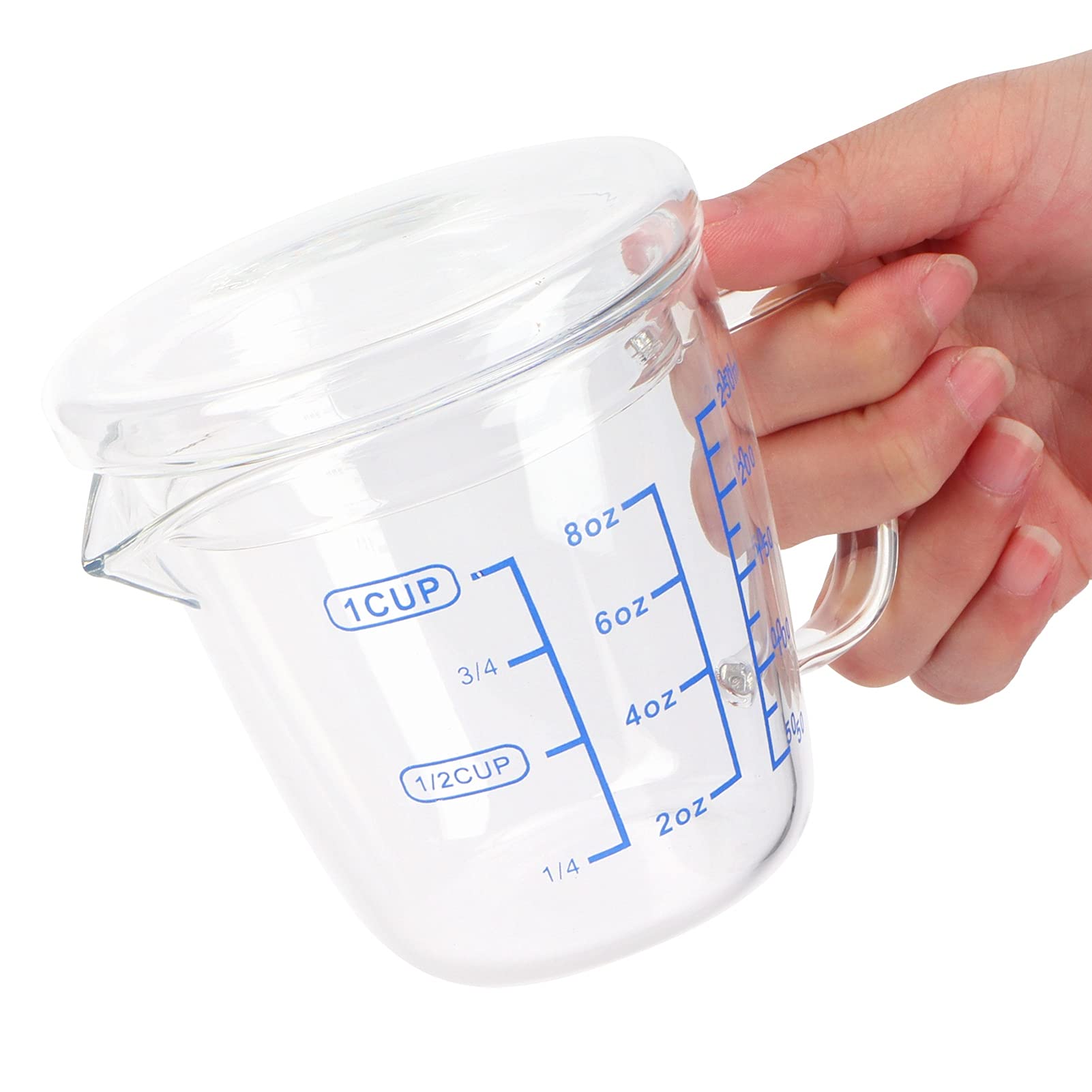Measuring Cup with Lid, Heat-Resisting Glass High Borosilicate Glass Measuring Cup Milk Scale Measuring Jug with Lid Kitchen Utensil (2#)