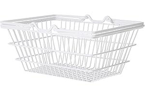 VICASKY Portable Household Shopping Storage Basket with Handle, Medium White Open Storage Bin for Home