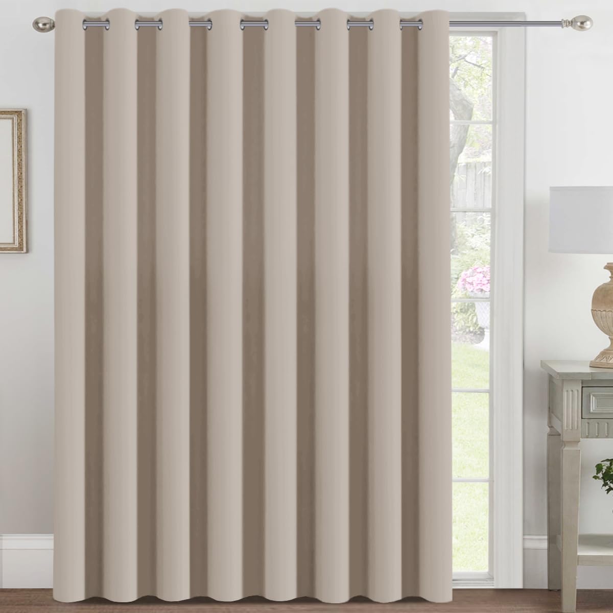 Photo 1 of H.VERSAILTEX Blackout Patio Curtains 100 x 108 Inches for Sliding Door Extral Wide Blackout Curtain Panels Thermal Insulated Room Divider - Grommet Top, 9' Tall by 8.5' Wide - Fog