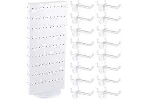 UNITTYPE Rotating Display Stand Pegboard Display Rack 10.4'' W 23.6'' H Four Sided Peg Board Display Stands for Selling Vendor Craft Shows Pegboard Organizer Retail Counter Display with 54 Pcs Hooks (White)