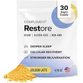 Complement Restore Golden Latte, Magnesium &amp; Ashwagandha Drink (30 Serving) | Deep Sleep Aid with Reishi, Valerian &amp; L-Theanine - Calm, Nighttime Recovery &amp; Relaxation - Adaptogens, No Melatonin