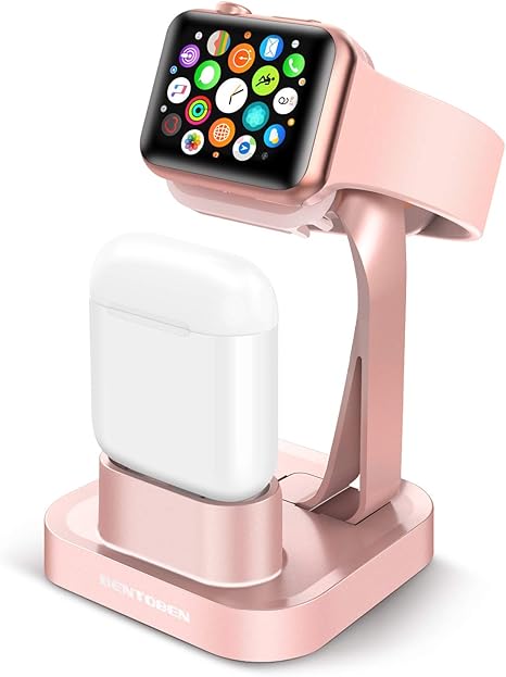 Amazon Com Charging Stand For Apple Watch Series 5 4 3 2 1 Airpods 2 1 Guagua 2 In 1 Nightstand Portable Desk Charging Dock For Airpods Charging Dock Station For Iwatch 44mm 42mm 40mm 38mm Rose Gold