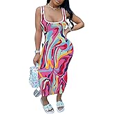 PINSV Women's Sexy Sleeveless Bodycon Tank Dress U Neck Halter Wrap Long Maxi Dresses Casual Party Beach Sundresses