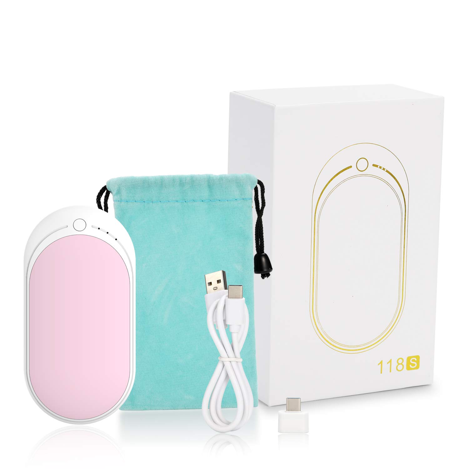 LOMIDA Hand Warmers Rechargeable 5200mAh Power Bank 2-in-1 Portable Battery Charger, Electric Double-Side Pocket Reusable Hand Warmers, Best Gift for Women and Men in Winter (Pink)