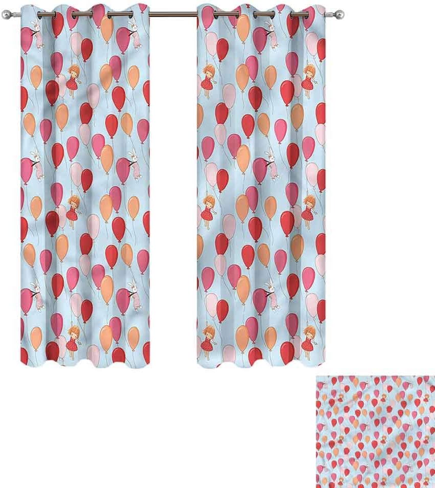 Cash Hoover Bedroom Curtain Baby,Bunny Girl and Balloons,Living Room and Bedroom Multicolor Printed Curtain Sets 31" Wx72 L,2 Panels