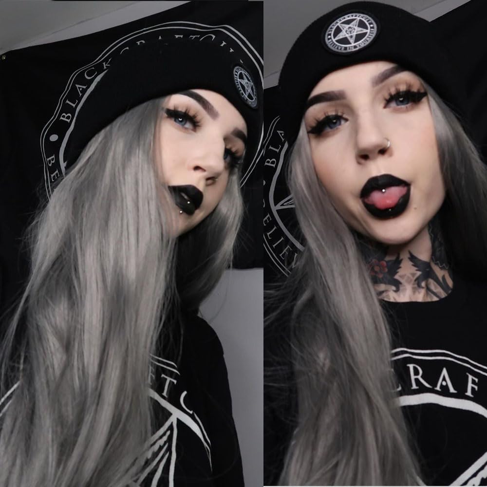 Xiweiya Wigs Long Natural Straight Wigs Smoke Grey Wigs Glueless Grey Long Hair Wig Heat Resistant Fiber Hair For Women Free Parting Soft Lace Hair dark grey wigs
