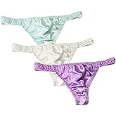 LingDooo Women 3Pairs Pure Silk String Bikini Panties Sexy Wear Soft Thong Healthy Summer Beach Underwear S-XL