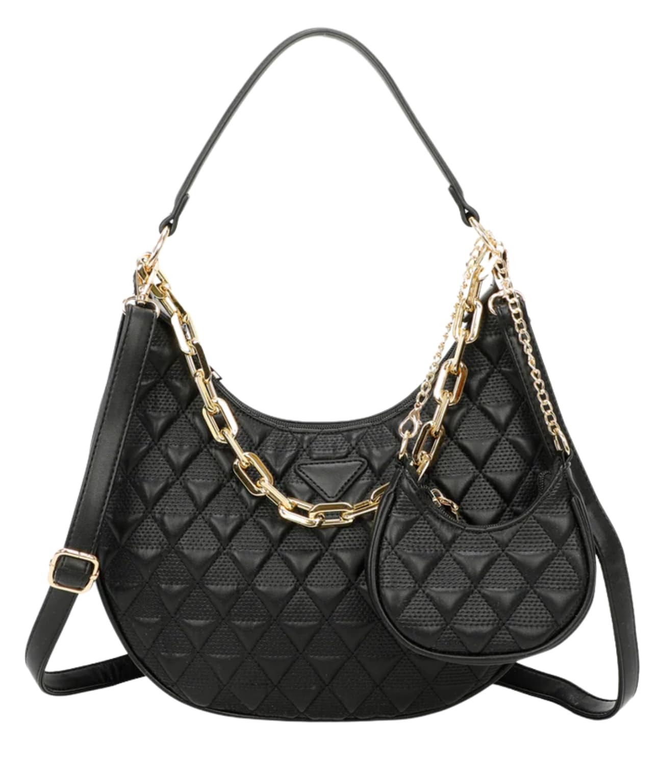 Luxury Quilted Shoulder Bag Set for Women Stylish Handbag with Gold Chain Mini Pouch & Adjustable Strap Elegant Faux Leather Crossbody Purse for Everyday Use