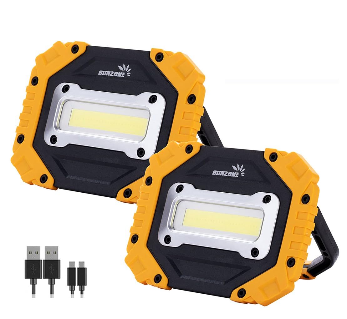 Photo 1 of Sunzone LED Work Light, Rechargeable Magnetic Flood Lights with Stand, Waterproof Portable Job Site Lighting for Camping, Fishing, Hiking, Car Inspection with Emergency Mode (2 Pack)