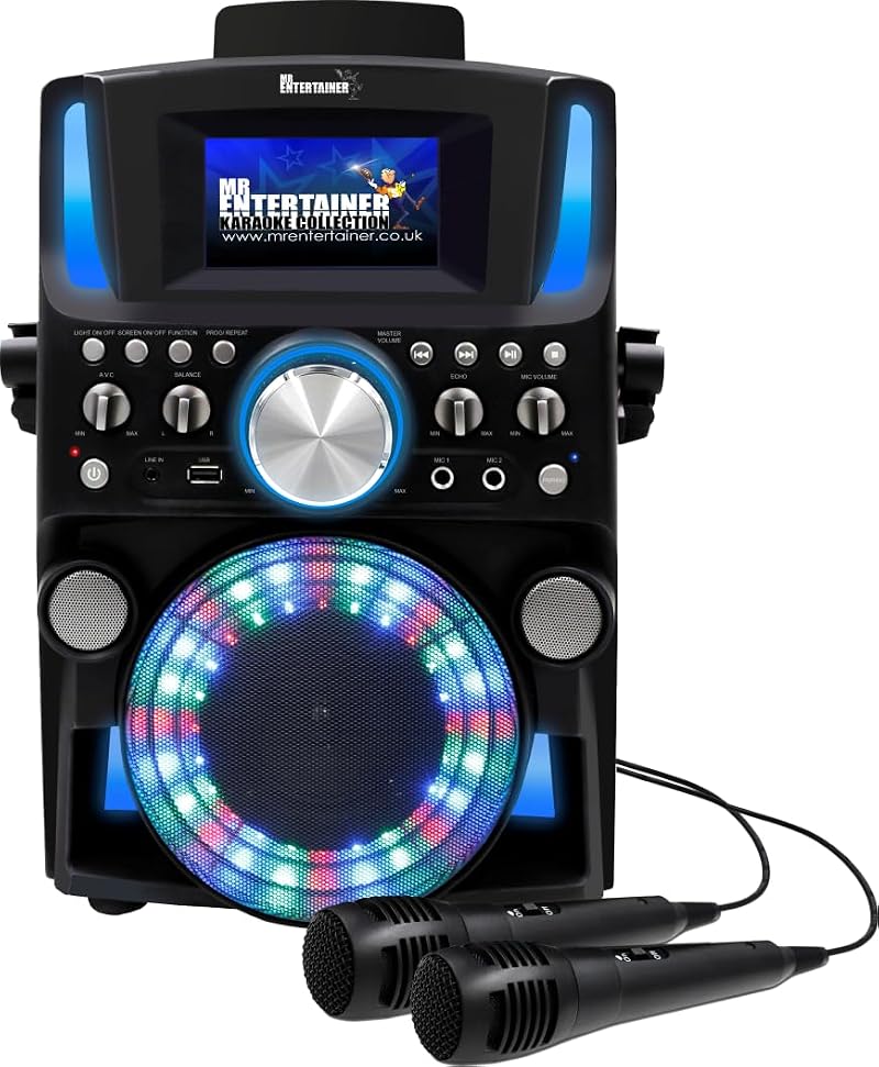 Mr Entertainer Groovebox Karaoke Machine Bluetooth CDG with Screen Lights