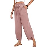 Anyhold Womens Baggy High Waisted Wide Leg Lounge Pants Drawstring Casual Palazzo Pants Trousers with Pockets