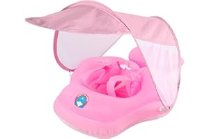 INFLATEFLY Baby Pool Float with Sun Canopy Inflatable Toddler Swimming Float with Anti-Backflip Tail Infant Pool Floaties for Ages of 6-30 Months