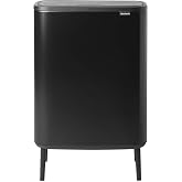 Brabantia Bo Hi Touch Top Kitchen Trash Can with Single Compartment &amp; Raised Legs | Matt Black | 16 Gal Inner Bucket | Soft-Close, Light Touch Opening, Stay-Open Lid | + Trash Bags
