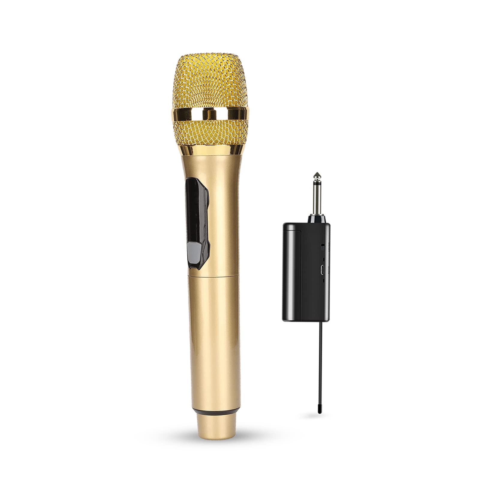 Yunseity Wireless Microphone, Handheld Dynamic Karaoke Microphone with LED Screen, Handheld Mic System with Receiver, for Home, Party, Singing, Outdoor(Gold)