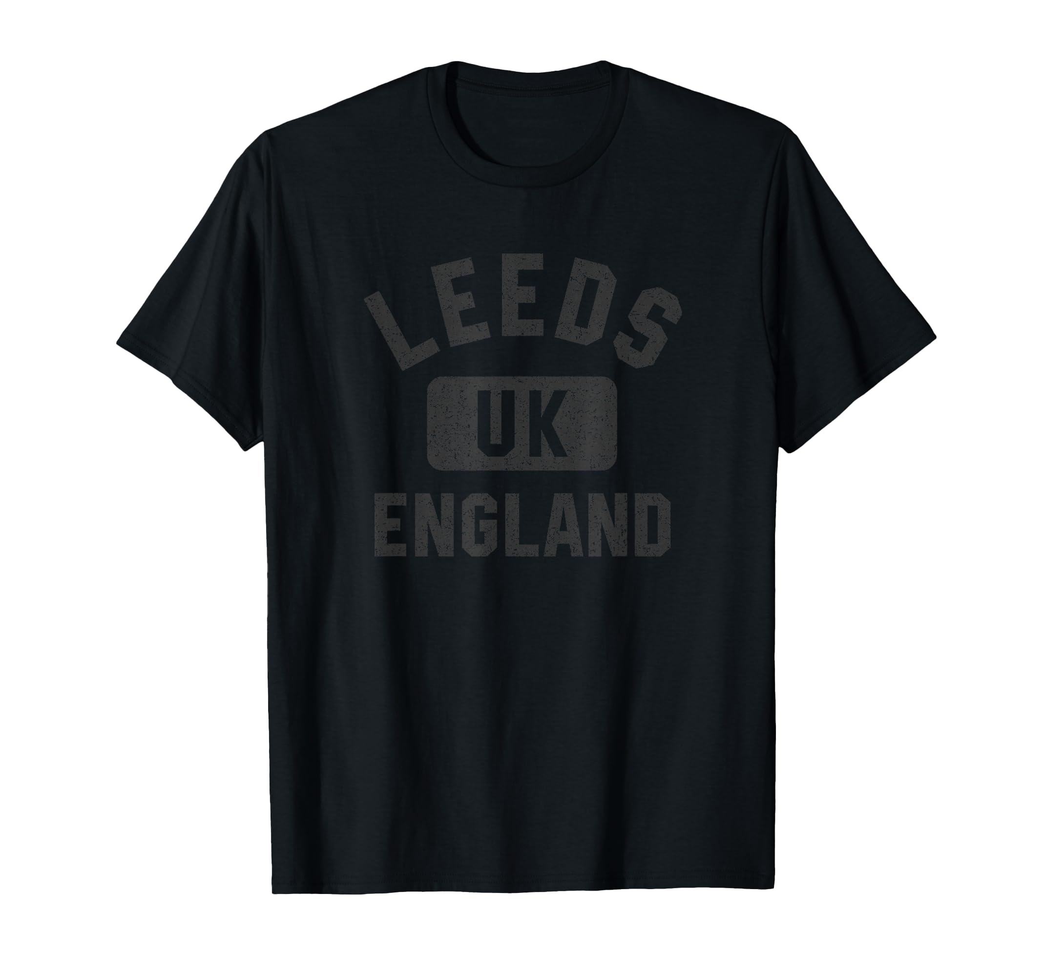 Leeds England Gym Style Black with Distressed Black Print T-Shirt