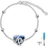 AOBOCO Heart Urn Bracelet for Ashes 925 Sterling Silver Cremation Holds Loved One's Ashes for Women Memorial Keepsake Beangle Embellished with Crystals from Austria