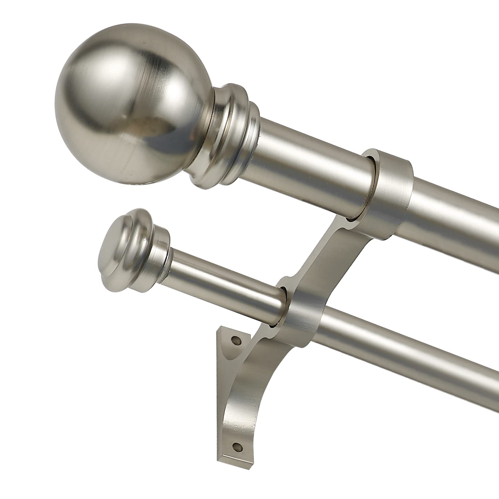 Photo 1 of  ***(BALL ROUND MISSING -SELLING AS PARTS ONLY)*** 
Double Curtain Rod 48 to 84 inch, Adjustable 1 inch Double Drapery Rod Rods for Windows and Doors with Ball Round Finials and Premium Aluminum Brackets Set(48-84",Brushed Nickel)