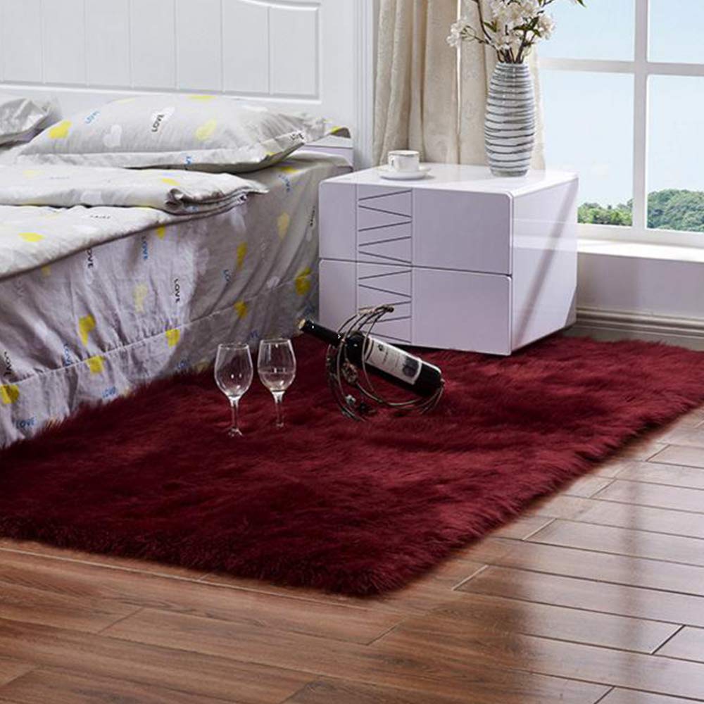 Amazon Com Luxury Wine Red Faux Fur Area Rug Shaggy