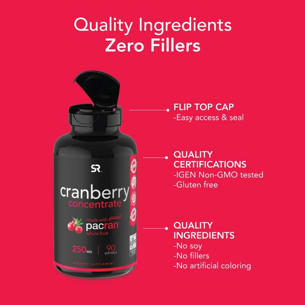 Cranberry Whole Fruit Concentrate (Triple Strength) equivalent to 12500mg of Fresh Cranberries ~ Made with clinically Proven Pacran® ~ Non-Gmo & Gluten Free (90 Softgels): Health & Personal Care