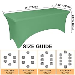 2 Pack 6 Feet Emerald Green Spandex Tablecloth for