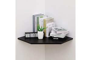 JOLLYMER 20-Inch Corner Floating Shelf, Pentagon Wall Mounted Corner Shelf with Wire Cable Hole for Bedroom, Living Room, Bathroom, Large Display Shelf for Cable Boxes/Games Consoles (Espresso)