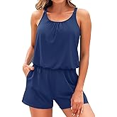 Tempt Me Romper One Piece Swimsuits with Short - Women Boyleg with Pockets Bathing Suit Modest Swimwear