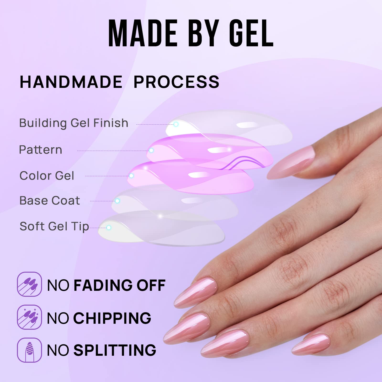BTArtbox Press On Nails Almond - Soft Gel Press on Nails Pink Chrome Nails, Light Weight & Fit Perfectly, Natural Fake Nail with Nail Glue, Medium Glue On Nails in 15 Sizes - 30 Nail Kit, Lotus Glazed - Image 4