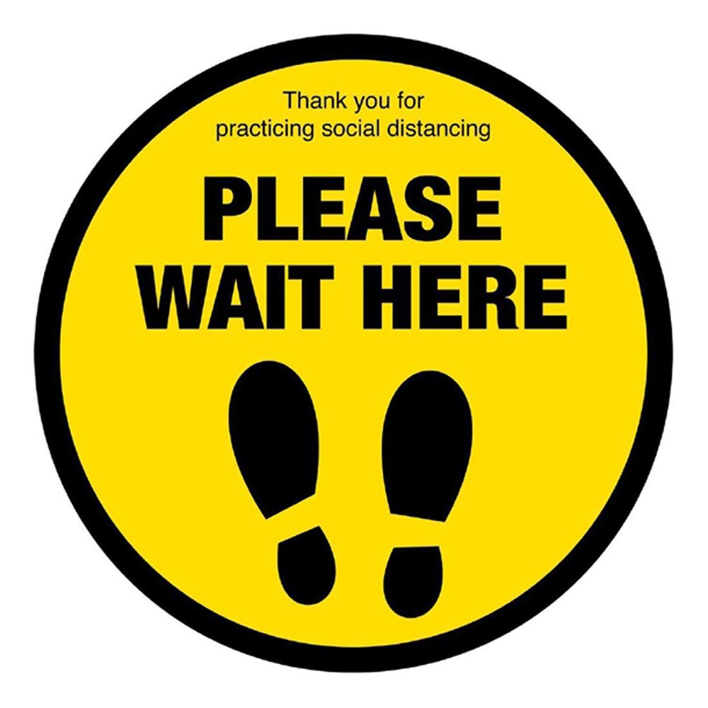 Please Wait Here with Symbol Social Distancing Floor Graphic - 200mm