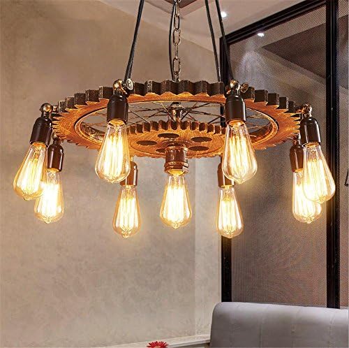 Vintage Industrial Pendant Ceiling Light Steampunk Retro LOFT Creative Wooden Iron Gear Chandelier 9 Lights Living Room Bedroom Bar Restaurant Decoration Lighting